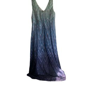 CARMEN MARC VALVO Luxe Chevron Blue Sleeveless Maxi Dress 18